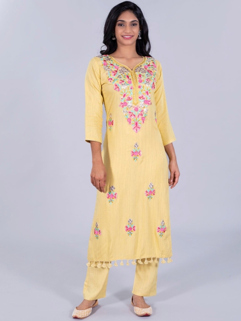 

taruni Women Yellow Floral Embroidered Layered Kurti with Dhoti Pants