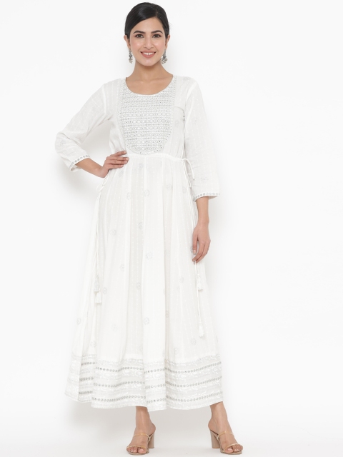 

JAVTA Women White Flared Sleeves Anarkali Kurta