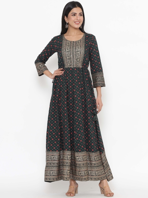 

JAVTA Women Green & Red Printed Anarkali Kurta
