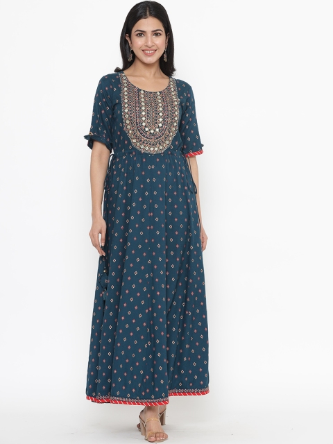 

JAVTA Women Blue Ethnic Motifs Printed Anarkali Kurta