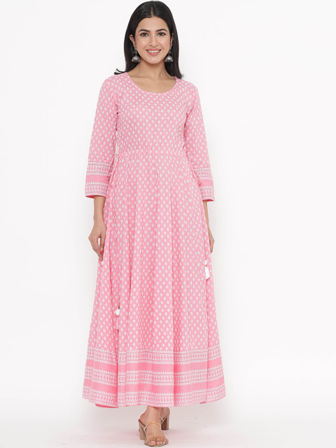 

JAVTA Peach Ethnic Motifs Print Anarkali Kurta