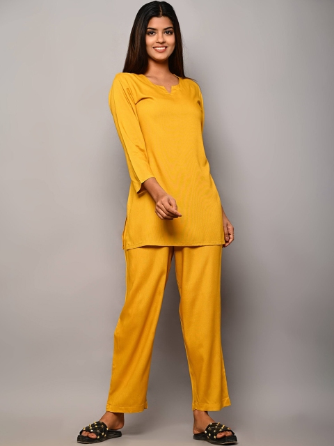 

Swasti Women Mustard Yellow Solid Night suit