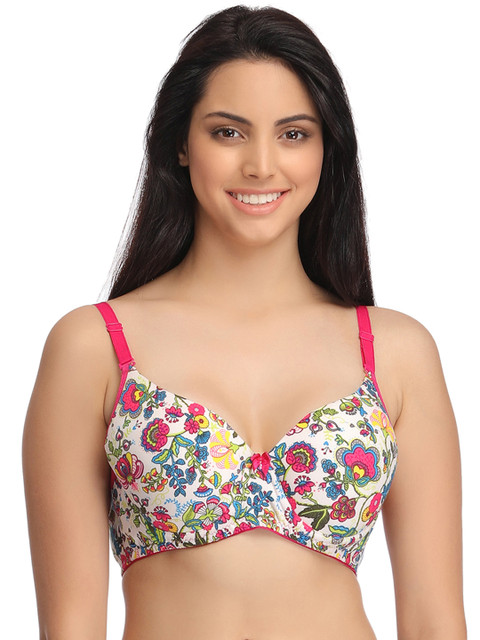 

Clovia White & Pink Printed Full-Coverage Bra BR0782P1440C
