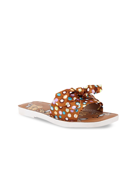 

Try Me Women Brown & Blue Printed Open Toe Flats with Bows