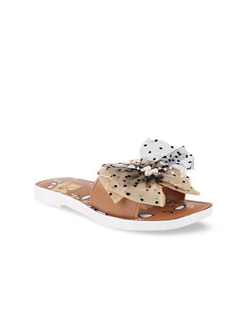 

Try Me Women Brown Printed Open Toe Flats with Bows