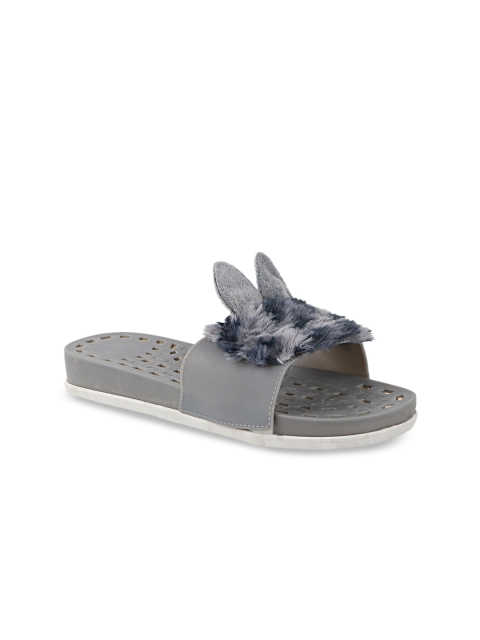 

Try Me Women Grey Embellished Leather Ethnic Open Toe Flats