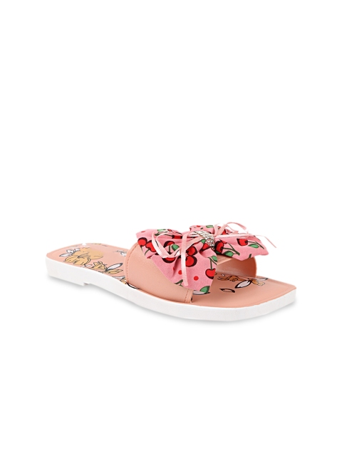 

Try Me Women Pink Printed Open Toe Flats with Bows