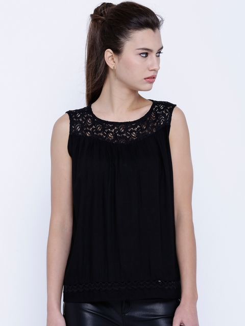

Tokyo Talkies Black Top with Lace Detail