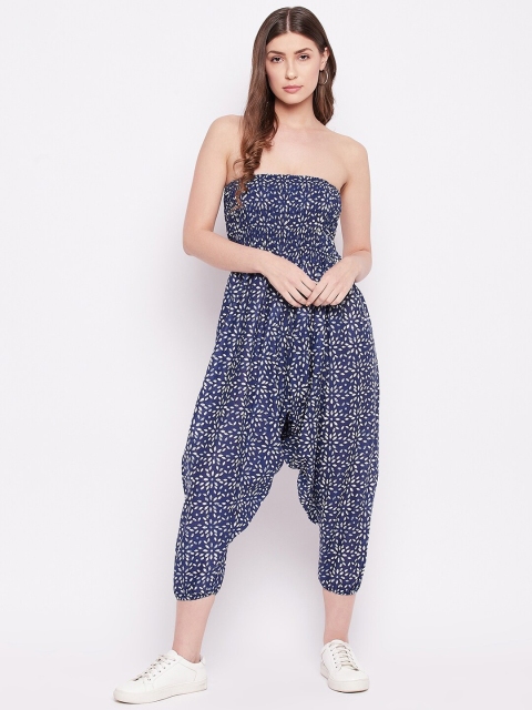 

TULIP 21 Blue Printed Cotton Capri Jumpsuit