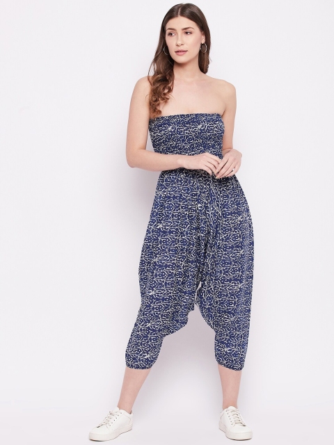 

TULIP 21 Blue & White Off-Shoulder Printed Cotton Capri Jumpsuit