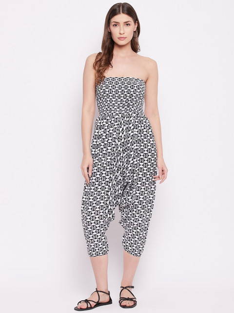 

TULIP 21 Black & White Off-Shoulder Printed Capri Jumpsuit