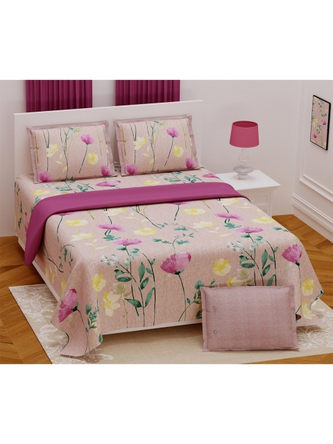 

Aura Pink & Green Floral 200 TC King Bedsheet with 2 Pillow Covers
