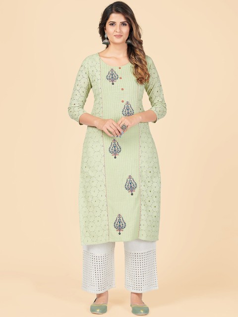 

KALINI Women Green Floral Striped Kurta