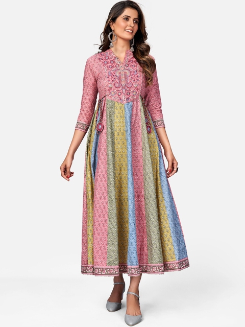 

KALINI Women Multicoloured Ethnic Motifs Striped Thread Work Anarkali Kurta, Multi