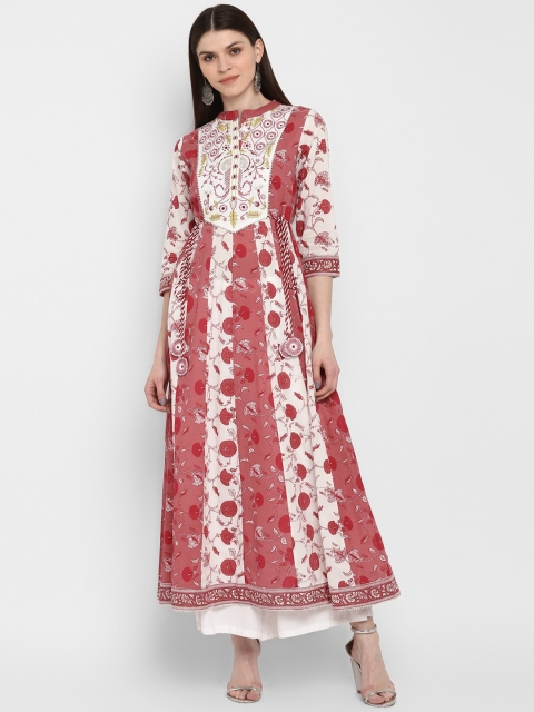 

KALINI Women Pink & White Paisley Printed Thread Work Anarkali Kurta