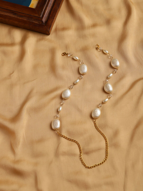 

Ruby Raang White & Gold-Toned Embellished Mask chain