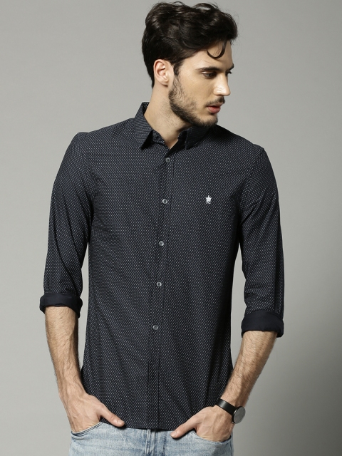 

French Connection Men Navy Blue Printed Slim Fit Casual Shirt