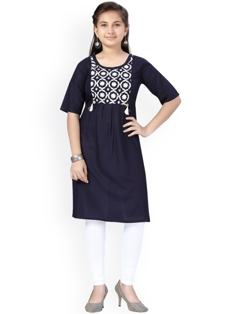 

Aarika Girls Navy Blue Printed Pure Cotton Kurta with Churidar