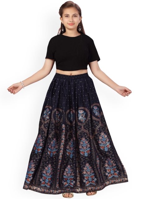 

Aarika Girls Navy Blue Printed Flared Maxi Skirts