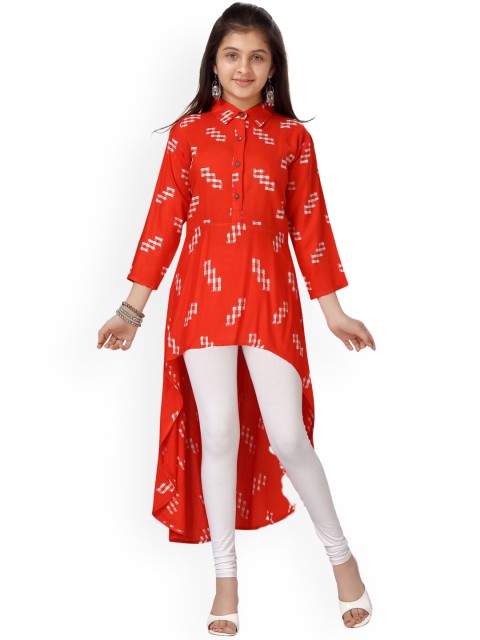 

Aarika Girls Red Printed High-Low Cotton Kurta