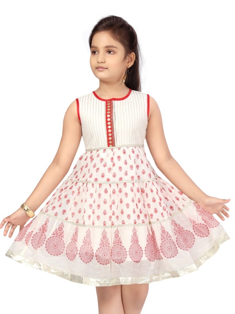 

Aarika Girls White & Red Ethnic Motifs Cotton Dress