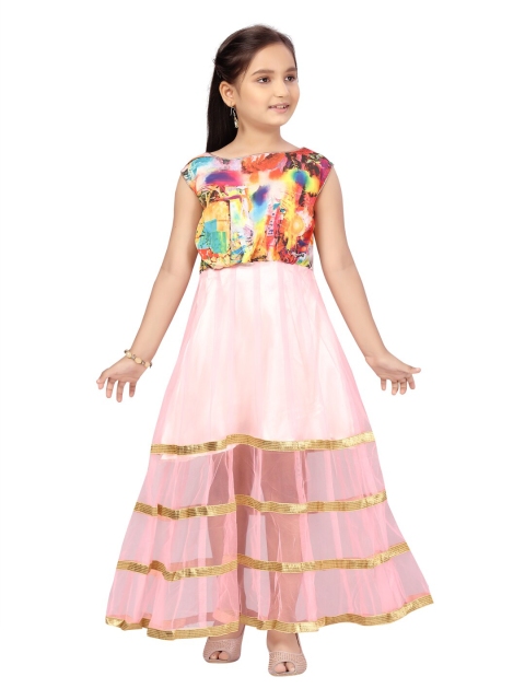 

Aarika Girls Peach-Coloured Printed A-Line Maxi Dress
