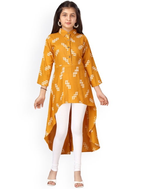 

Aarika Girls Yellow Floral Printed Pure Cotton Kurti with Churidar