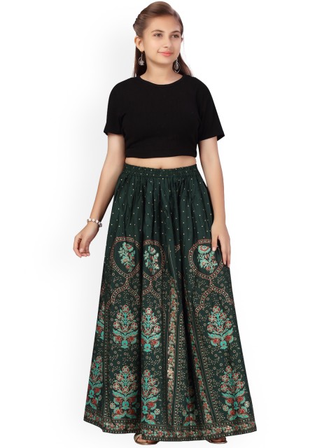 

Aarika Girls Green Printed Pure Cotton Maxi Flared Skirt