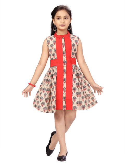 

Aarika Girls Red Floral Printed Halter Neck Cotton Dress