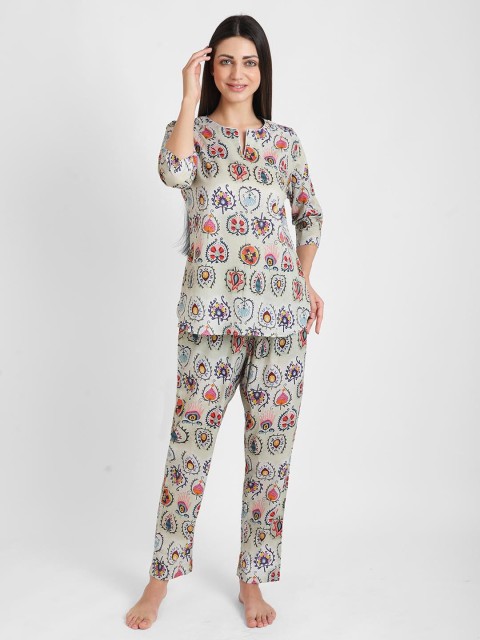 

KOOCHI POOCHI Women Grey & Red Printed Night suit