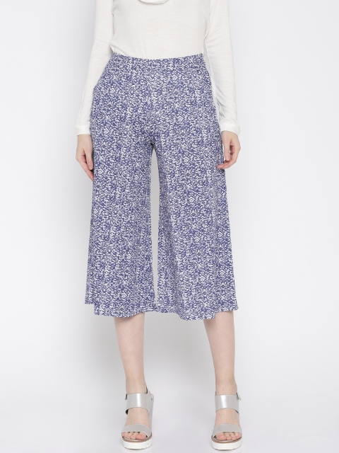 

AND Women Blue & White Printed Flared Fit Culottes