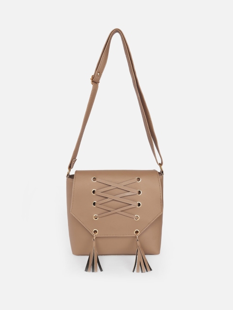 

ATHLISIS Beige PU Structured Sling Bag with Tasselled