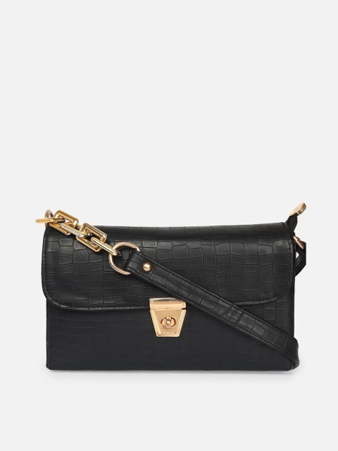 

ATHLISIS Black Textured Structured Sling Bag with Quilted