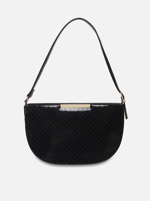 

ATHLISIS Black PU Half Moon Handheld Bag with Quilted
