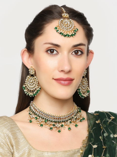 

OOMPH Gold-Toned Stone-Studded & Beaded Jewellery Set