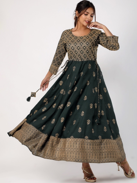 

Chokhi Bandhani Women Green Ethnic Motifs Yoke Design Thread Work Indie Prints Anarkali Kurta