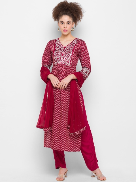 

ZOLA Women Red Ethnic Motifs Printed Kurta with Trousers & With Dupatta