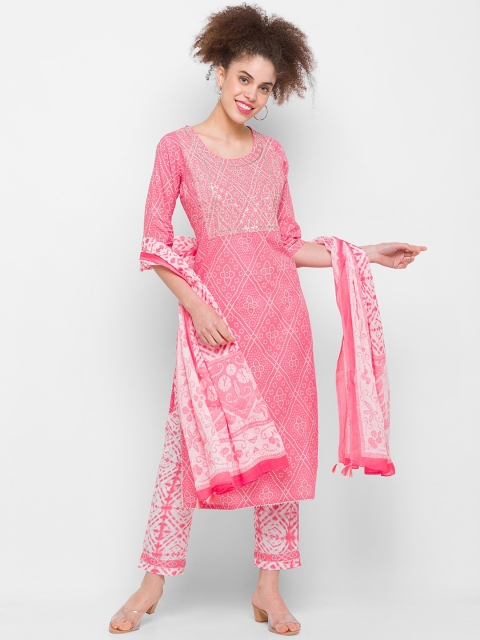 

ZOLA Women Peach-Coloured Ethnic Motifs Printed Pure Cotton Kurta Trouser With Dupatta