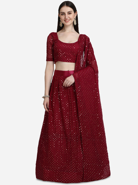 

Pratham Blue Maroon Embroidered Semi-Stitched Lehenga & Unstitched Blouse & Dupatta