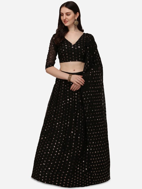 

Pratham Blue Black Embellished Semi-Stitched Lehenga & Unstitched Blouse With Dupatta