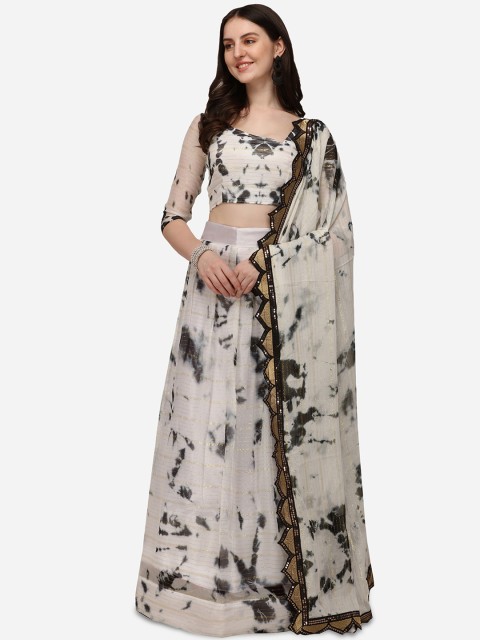 

Pratham Blue White & Black Dyed Semi-Stitched Lehenga & Unstitched Blouse With Dupatta