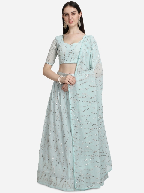 

Pratham Blue Embellished Sequinned Semi-Stitched Lehenga & Unstitched Blouse With Dupatta