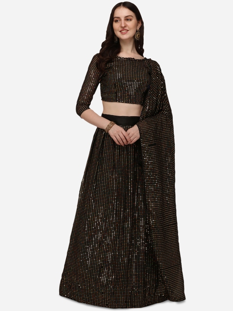 

Pratham Blue Women Black Sequinned Embellished Semi Stitched Lehenga Choli
