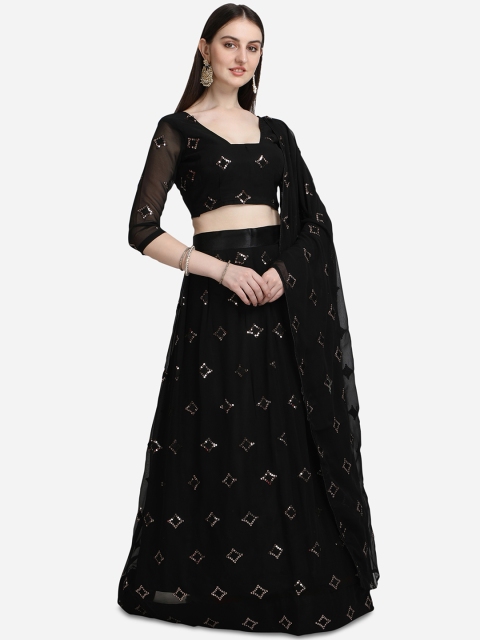 

Pratham Blue Black Embellished Sequinned Semi-Stitched Lehenga & Unstitched Blouse With Dupatta