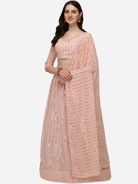 

Pratham Blue Pink Embroidered Semi-Stitched Lehenga & Unstitched Blouse & Dupatta
