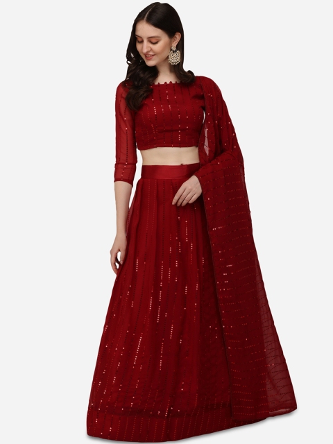 

Pratham Blue Maroon Embellished Semi-Stitched Lehenga & Unstitched Blouse With Dupatta