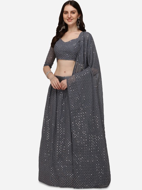 

Pratham Blue Grey Embellished Sequinned Semi-Stitched Lehenga & Unstitched Blouse With Dupatta