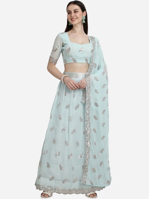 

Pratham Blue Embellished Sequinned Semi-Stitched Lehenga & Unstitched Blouse With Dupatta