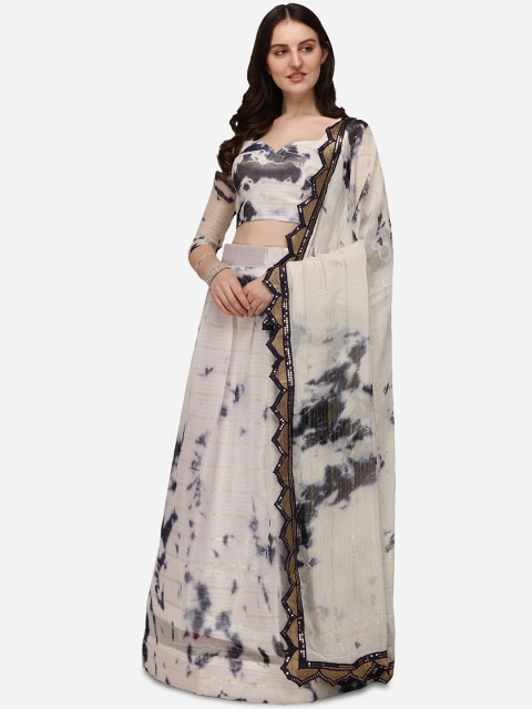 

Pratham Blue Off White & Navy Printed Semi-Stitched Lehenga Choli Set