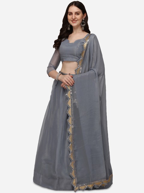 

Pratham Blue Grey & Golden Semi-Stitched Lehenga & Unstitched Blouse With Dupatta